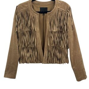 Sam Edelman Faux Suede Fringe Jacket Western Boho Cropped Tan Open Front Size M